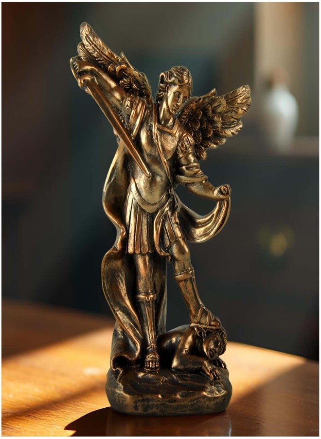 PlentifulHome St. Michael The Archangel Statue - Bronze Resin Religious Figurine Depicting Saint Michael Defeating Evil - Christian Catholic Angel Sculpture for Home, Office, and Prayer Decor - Image 1
